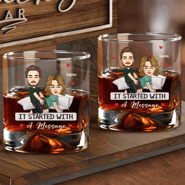 Custom It Started With A Message - Couple Personalized Custom Whiskey Glass - Gift For Husband Wife, Anniversary - Image 4