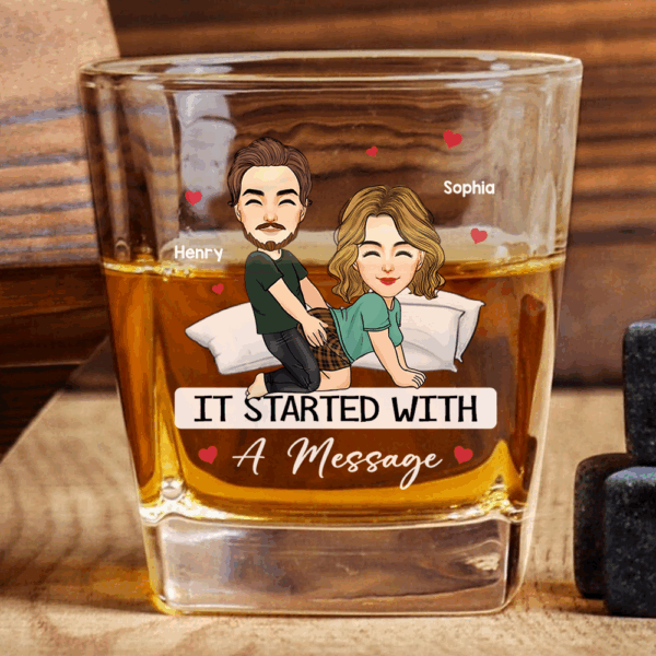 Custom It Started With A Message - Couple Personalized Custom Whiskey Glass - Gift For Husband Wife, Anniversary - Image 8