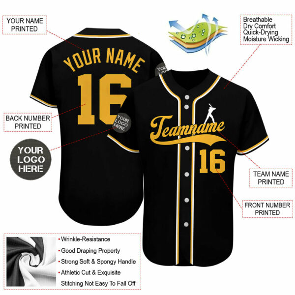 Custom Logo Name Number Black Baseball Jersey - Image 2