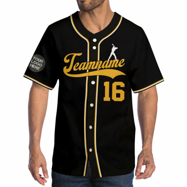 Custom Logo Name Number Black Baseball Jersey - Image 3