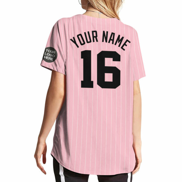 Custom Logo Name Number Pink Pinstripe Baseball Jersey - Image 6