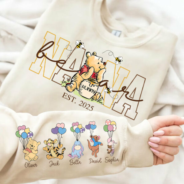 Custom Mama Bear Shirt, Mama Est with Kid Name on Sleeve - Personalized Grandma Bear Shirt Mothers Day Gift