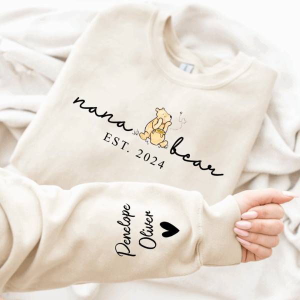 Custom Mama Bear Shirt With Kid Name On Sleeve - Personalized Grandma Bear Shirt