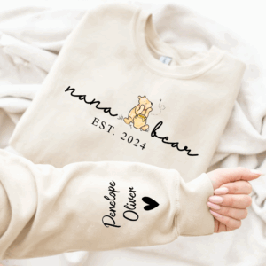 Custom Mama Bear Shirt With Kid Name On Sleeve - Personalized Grandma Bear Shirt