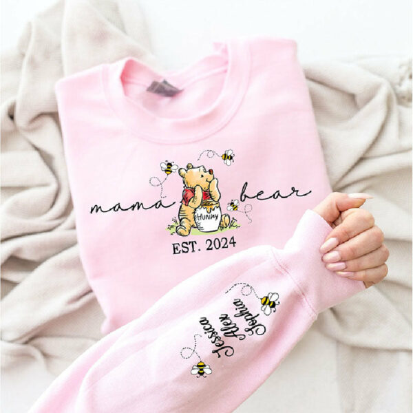 Custom Mama Bear Sweatshirt,Mama Est with Kids Name on Sleeve Sweatshirt, Personalized Mom Sweatshirt, Nana, Grandma, Gigi, Mothers Day Shirt - Image 3