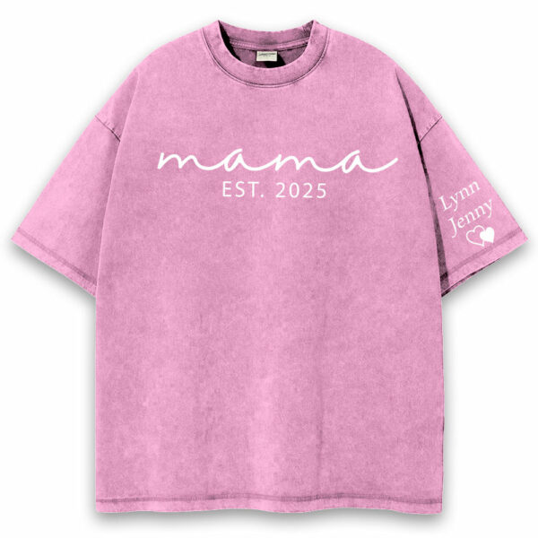 Custom Mama Mineral Wash Tee Shirt with Kid Name on Sleeve, Personalized Mom Shirt, New Mom Gift, Gift For Mom, Mothers Day, Pregnancy Announcement - Image 7