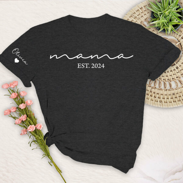 Custom Mama Shirt with Kid Name, Personalized Mom Shirt with Kids Names on Sleeve, Momma Tshirt, Mothers Day Gift for Her, New Mom Gift Est - Image 11