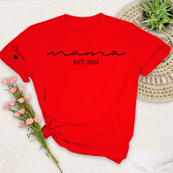 Custom Mama Shirt with Kid Name, Personalized Mom Shirt with Kids Names on Sleeve, Momma Tshirt, Mothers Day Gift for Her, New Mom Gift Est - Image 7