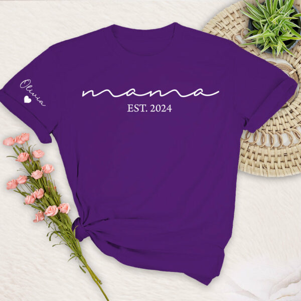 Custom Mama Shirt with Kid Name, Personalized Mom Shirt with Kids Names on Sleeve, Momma Tshirt, Mothers Day Gift for Her, New Mom Gift Est - Image 9
