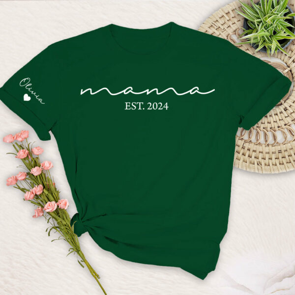 Custom Mama Shirt with Kid Name, Personalized Mom Shirt with Kids Names on Sleeve, Momma Tshirt, Mothers Day Gift for Her, New Mom Gift Est - Image 12