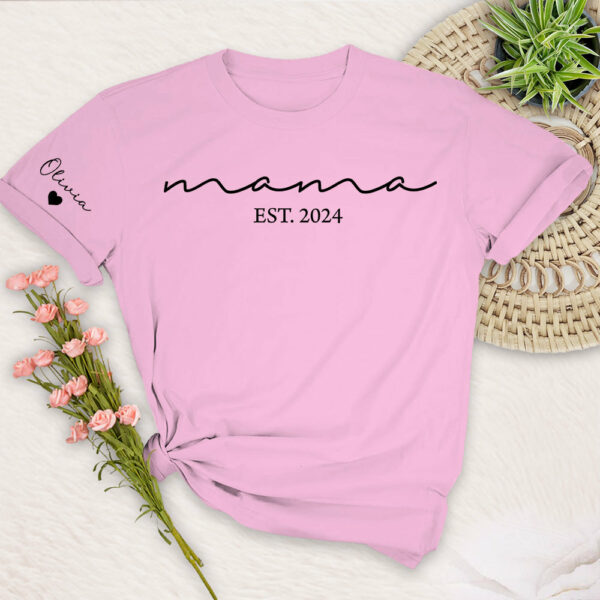 Custom Mama Shirt with Kid Name, Personalized Mom Shirt with Kids Names on Sleeve, Momma Tshirt, Mothers Day Gift for Her, New Mom Gift Est - Image 6