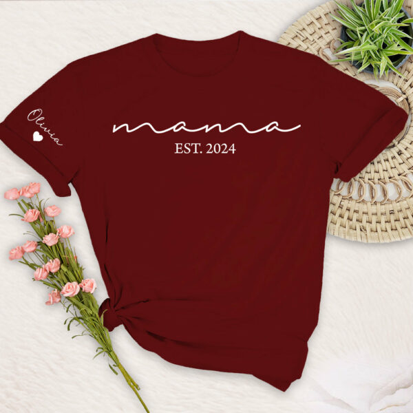 Custom Mama Shirt with Kid Name, Personalized Mom Shirt with Kids Names on Sleeve, Momma Tshirt, Mothers Day Gift for Her, New Mom Gift Est - Image 13