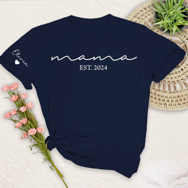 Custom Mama Shirt with Kid Name, Personalized Mom Shirt with Kids Names on Sleeve, Momma Tshirt, Mothers Day Gift for Her, New Mom Gift Est - Image 3