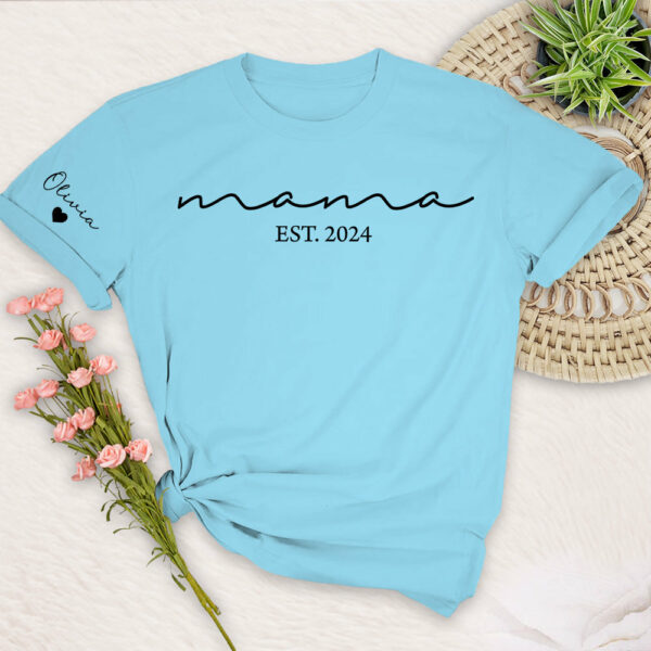 Custom Mama Shirt with Kid Name, Personalized Mom Shirt with Kids Names on Sleeve, Momma Tshirt, Mothers Day Gift for Her, New Mom Gift Est - Image 10