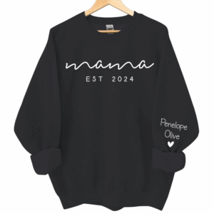Custom Mama Sweatshirt with Date and Children Name on Sleeve, Mama Sweatshirt, Minimalist Mama