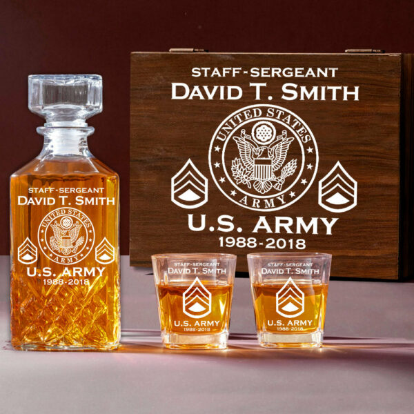Custom Military Decanter Set Custom Whiskey Decanter Set For Military Veteran Military Retirement Gift H2511 - Image 5