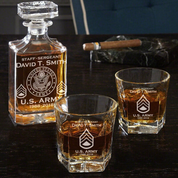 Custom Military Decanter Set Custom Whiskey Decanter Set For Military Veteran Military Retirement Gift H2511 - Image 2