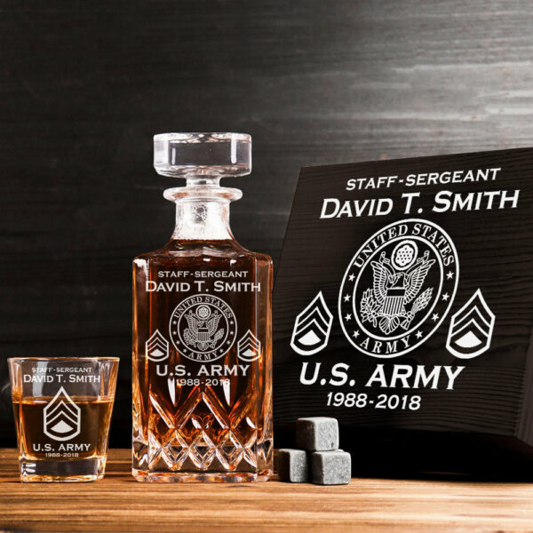 Custom Military Decanter Set Custom Whiskey Decanter Set For Military Veteran Military Retirement Gift H2511 - Image 3