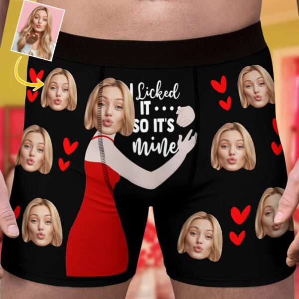 Custom Muti-Face Boxer For Husband, Custom Face Underwear, I Licked It... So It's Mine Boxer For Boyfriend
