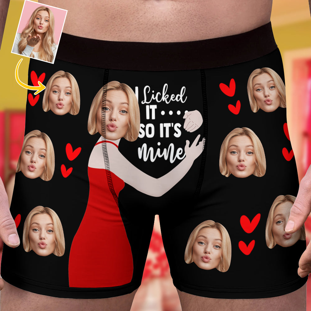 Custom Muti-Face Boxer For Husband, Custom Face Underwear, I Licked It... So It's Mine Boxer For Boyfriend