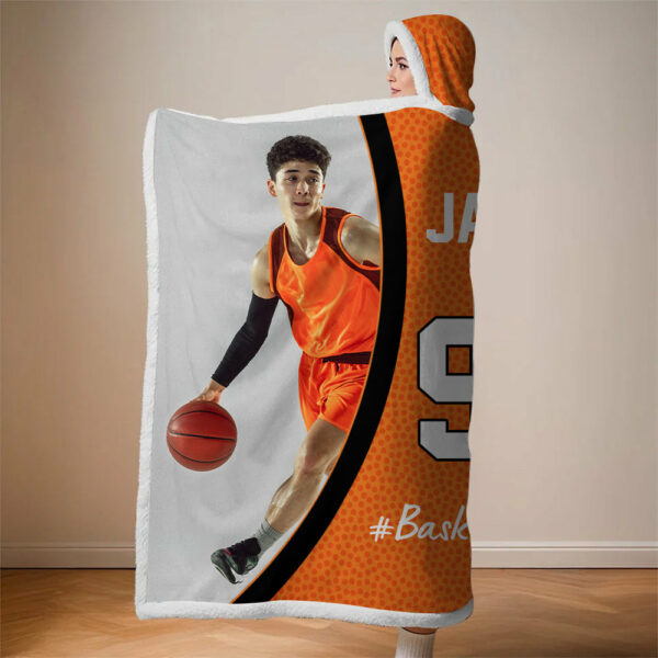 Custom Name & Photo Basketball Mom - Personalized Photo Wearable Blanket Hoodie - Image 3