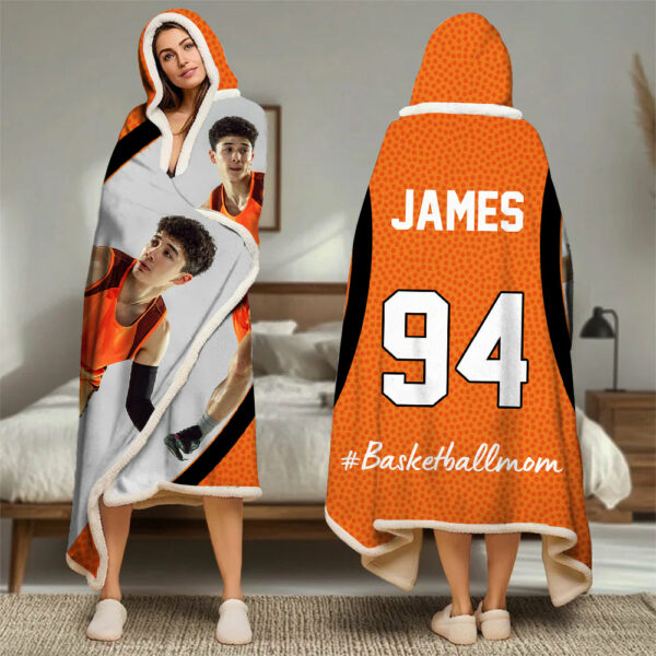 Custom Name & Photo Basketball Mom - Personalized Photo Wearable Blanket Hoodie - Image 4