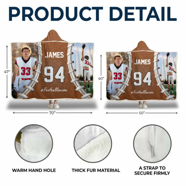 Custom Name & Photo Football Mom - Personalized Photo Wearable Blanket Hoodie - Image 5