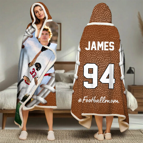 Custom Name & Photo Football Mom - Personalized Photo Wearable Blanket Hoodie - Image 2