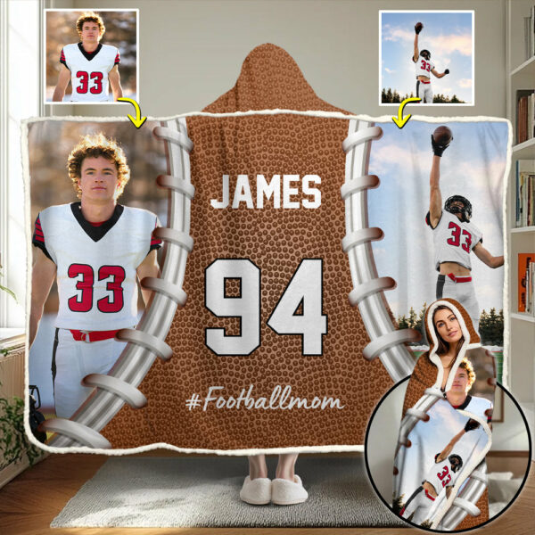 Custom Name & Photo Football Mom - Personalized Photo Wearable Blanket Hoodie