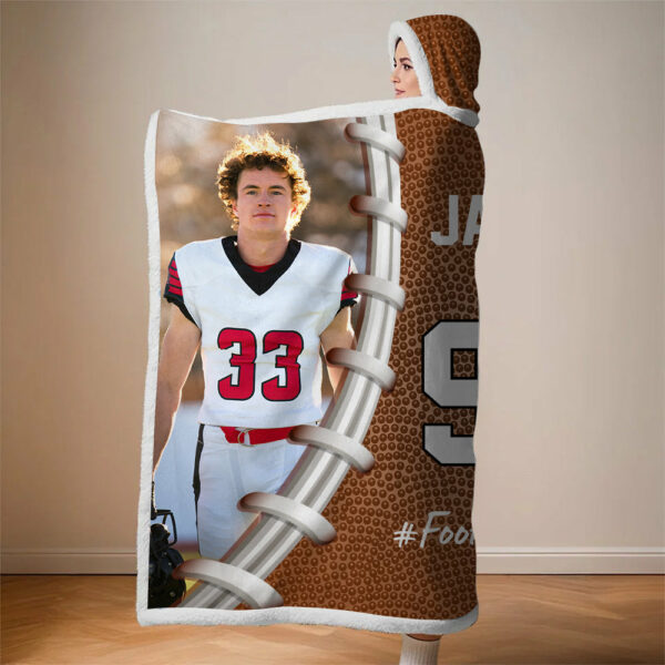 Custom Name & Photo Football Mom - Personalized Photo Wearable Blanket Hoodie - Image 4