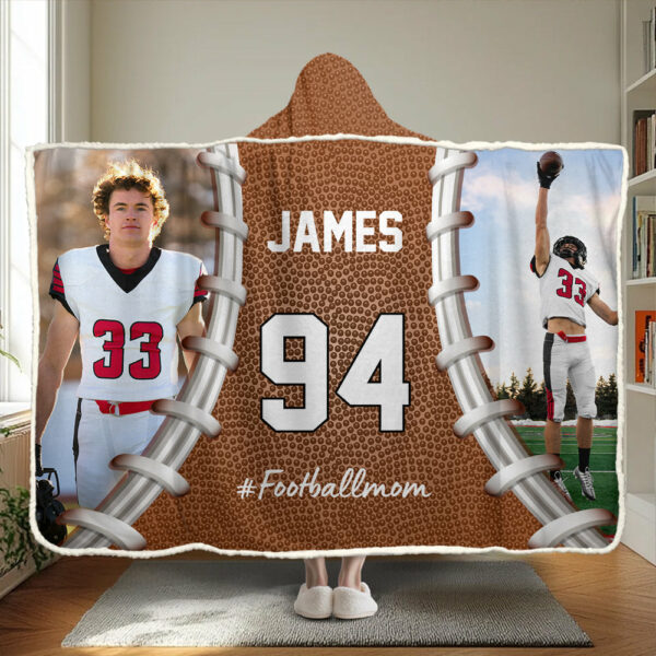 Custom Name & Photo Football Mom - Personalized Photo Wearable Blanket Hoodie - Image 3