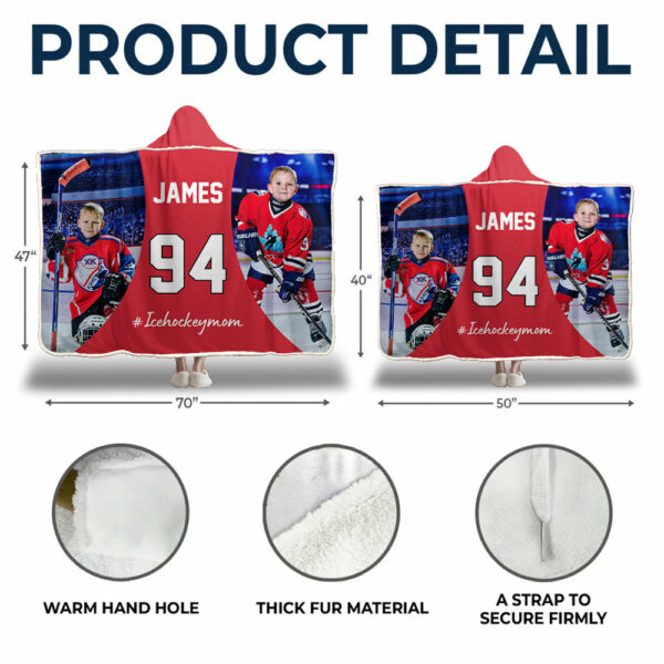 Custom Name & Photo Ice Hockey Mom - Personalized Photo Wearable Blanket Hoodie - Image 5