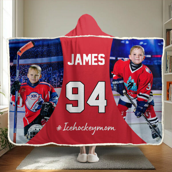 Custom Name & Photo Ice Hockey Mom - Personalized Photo Wearable Blanket Hoodie - Image 3
