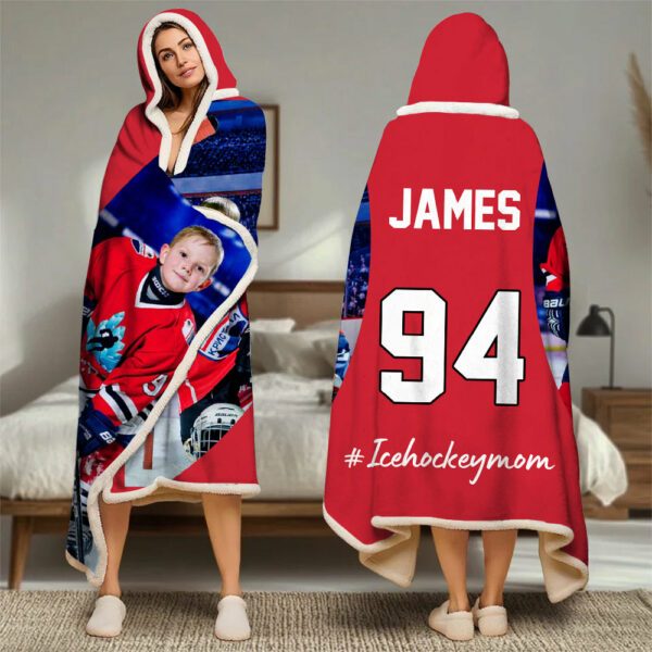 Custom Name & Photo Ice Hockey Mom - Personalized Photo Wearable Blanket Hoodie - Image 2