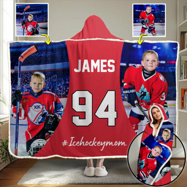 Custom Name & Photo Ice Hockey Mom - Personalized Photo Wearable Blanket Hoodie
