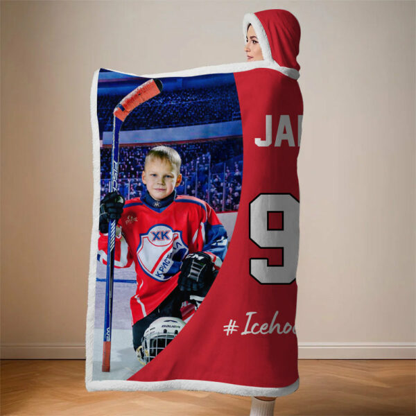 Custom Name & Photo Ice Hockey Mom - Personalized Photo Wearable Blanket Hoodie - Image 4