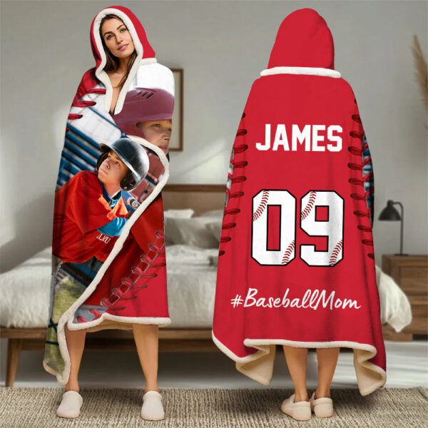 Custom Name & Photo Softball Mom - Personalized Photo Wearable Blanket Hoodie - Image 2