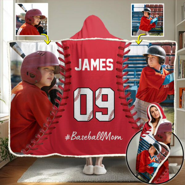 Custom Name & Photo Softball Mom - Personalized Photo Wearable Blanket Hoodie