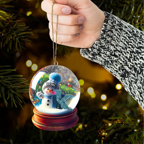 Custom Name Snowman Initial Glass Ball Ornament - Image 8