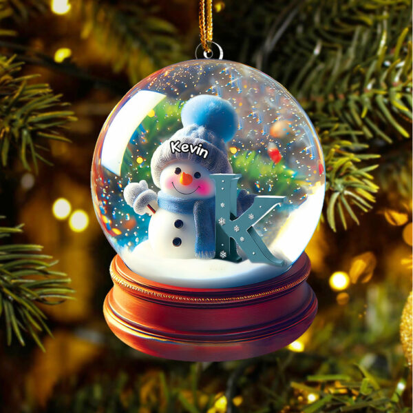 Custom Name Snowman Initial Glass Ball Ornament - Image 2