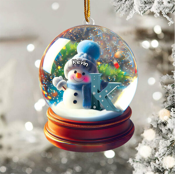 Custom Name Snowman Initial Glass Ball Ornament - Image 4