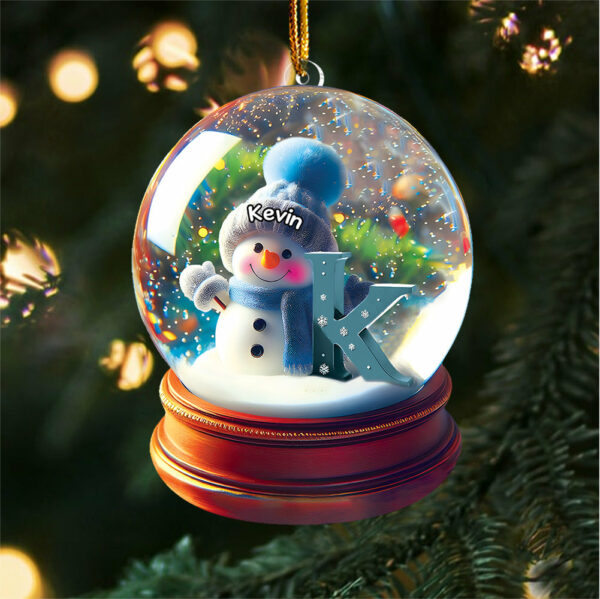 Custom Name Snowman Initial Glass Ball Ornament - Image 6