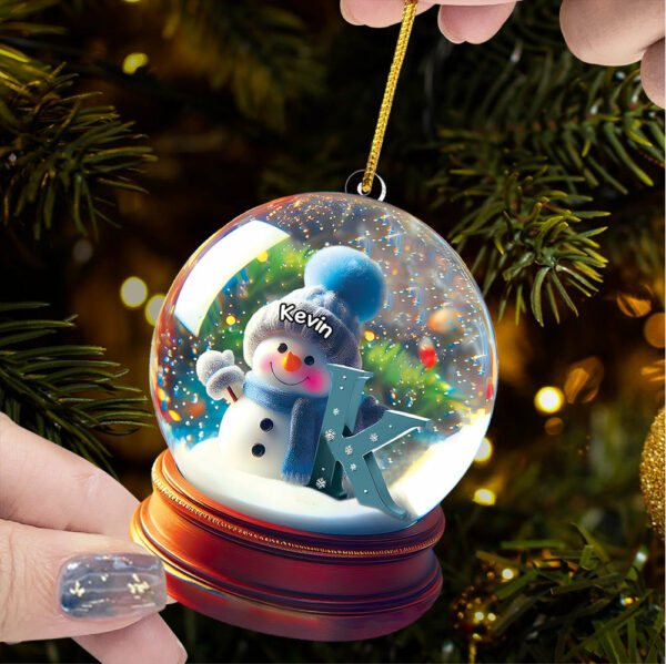 Custom Name Snowman Initial Glass Ball Ornament - Image 9