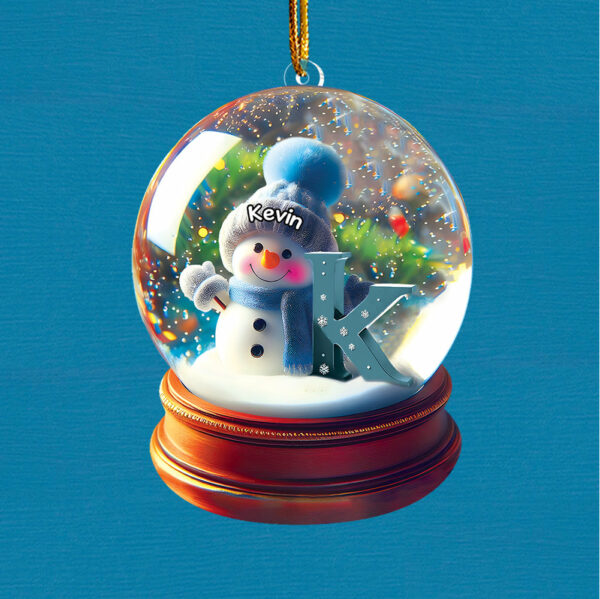 Custom Name Snowman Initial Glass Ball Ornament - Image 5