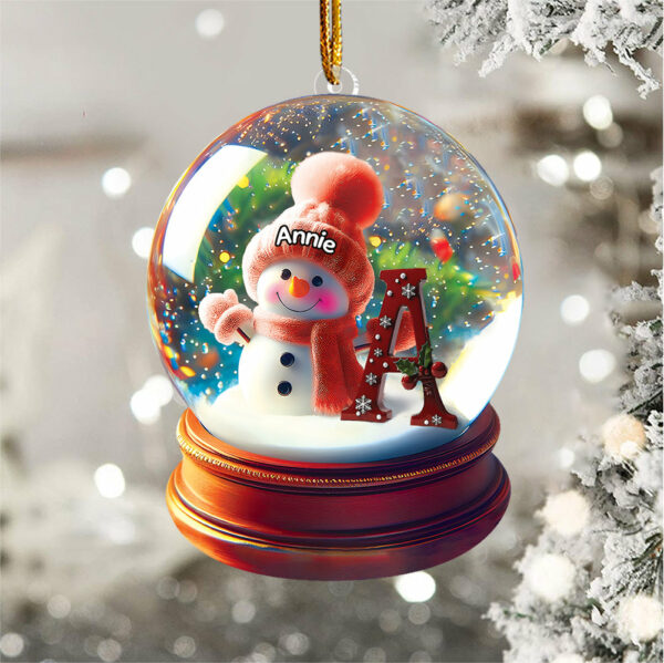 Custom Name Snowman Initial Glass Ball Ornament Vr2 - Image 4