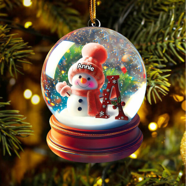 Custom Name Snowman Initial Glass Ball Ornament Vr2 - Image 2