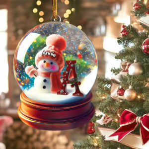 Custom Name Snowman Initial Glass Ball Ornament Vr2