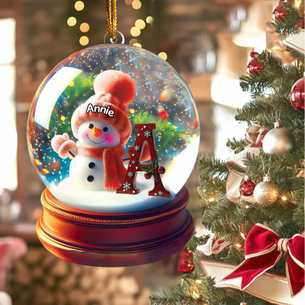 Custom Name Snowman Initial Glass Ball Ornament Vr2