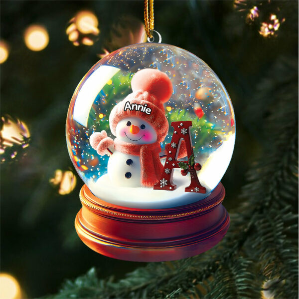 Custom Name Snowman Initial Glass Ball Ornament Vr2 - Image 6