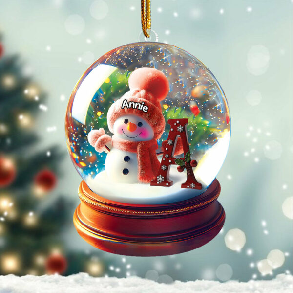 Custom Name Snowman Initial Glass Ball Ornament Vr2 - Image 3
